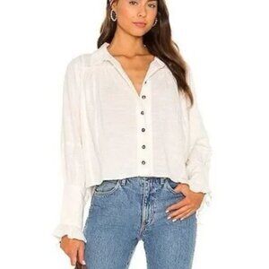 NWOT Free People Kiss Kiss Laced Cuff Blouse Ivory Size Small